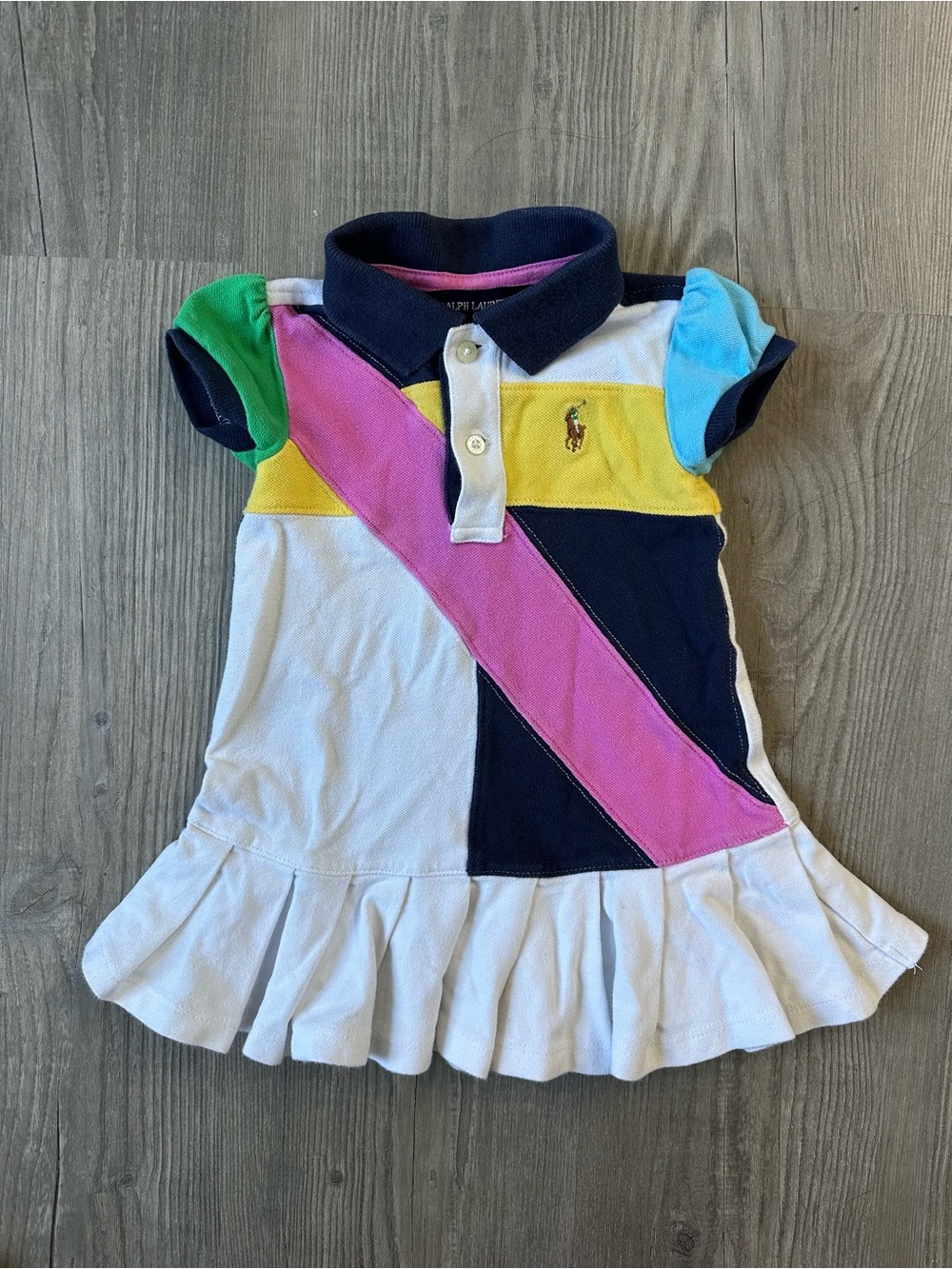 Ralph Lauren Girls' Multi-Color Polo Dress - Pink/White/Navy